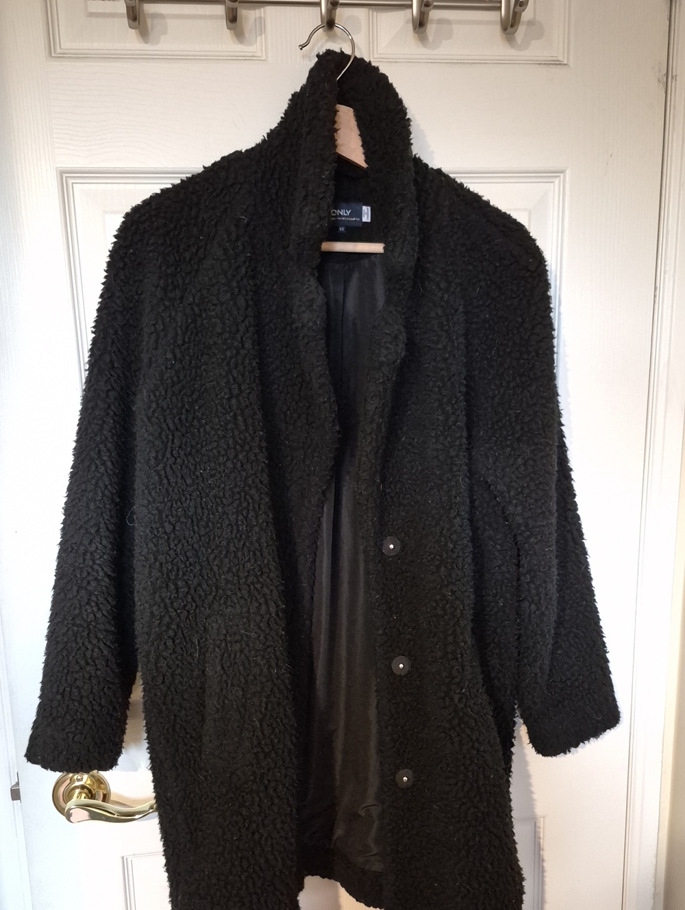 ONLY Aurelia Sherpa Teddy Coat Jacket Black Women's Size XS